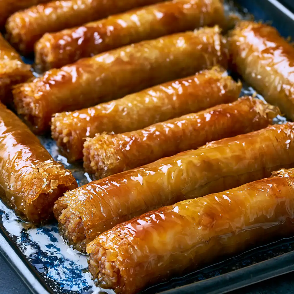 Syrupy Walnut Phyllo Rolls - finished dish