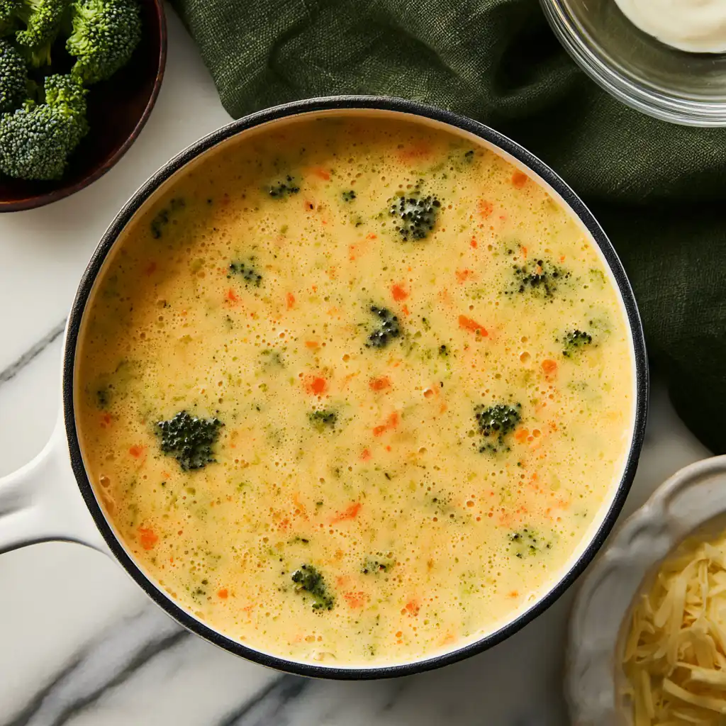 High Protein Broccoli Cheddar Soup - step by step